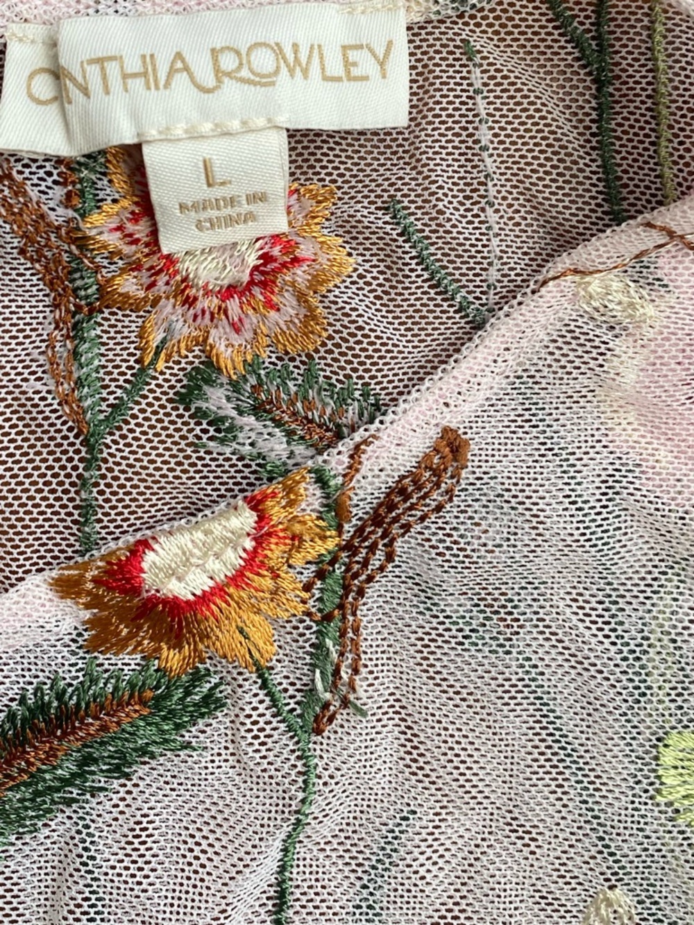 Cynthia Rowley sheer floral embroidered mesh top Cottage/fairy Style Size Large - Picture 2 of 5